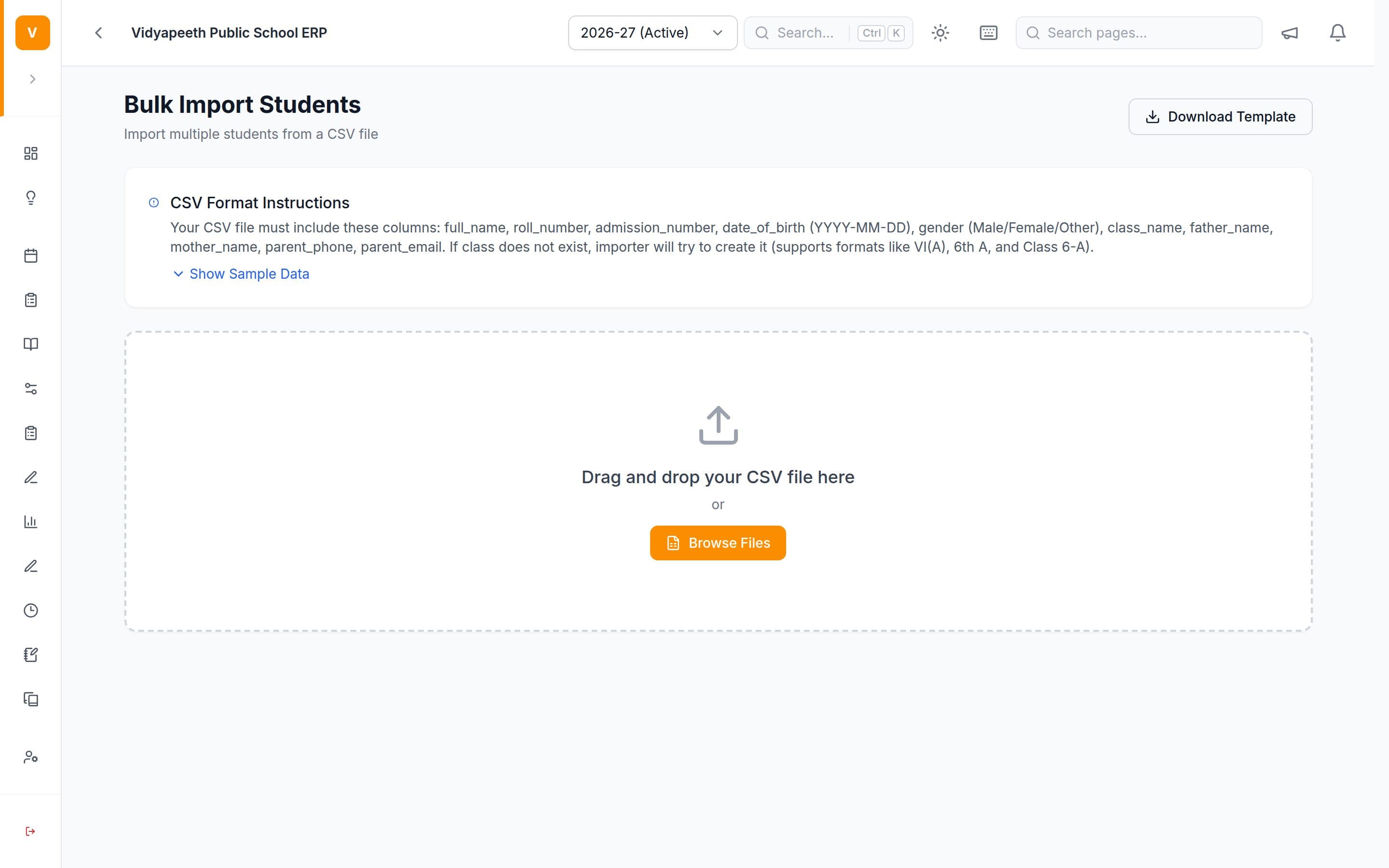 The StriveBit bulk student import screen